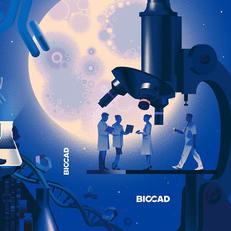 Life Sciences research and laboratory microscope illustration